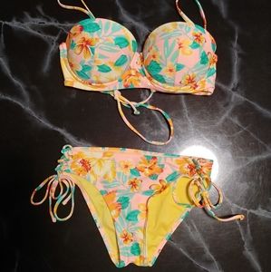 tropical floral print bikini set